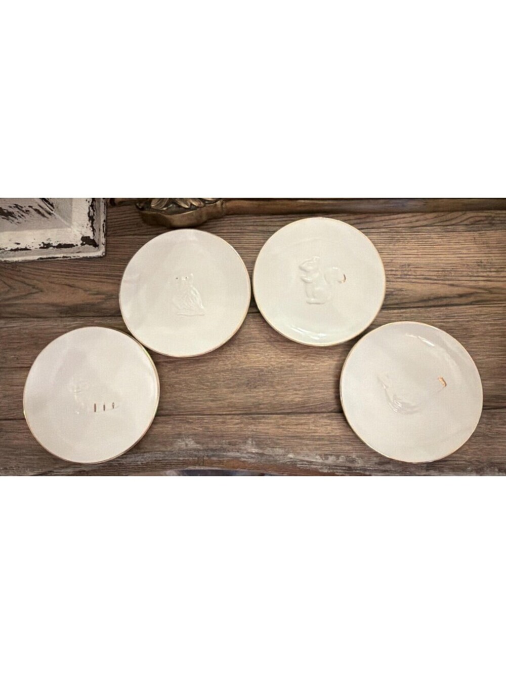 Woodland Ceramic Animal Salad Plates Set 4 Raccoon Owl Bird Squirrel 7"